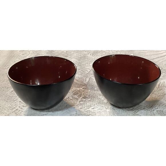 Set of 2 Gibson Designs Soho Lounge Round Black Burgundy Soup Cereal Bowls - Picture 1 of 10